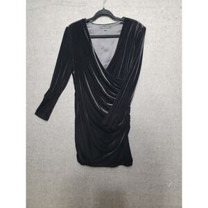 Alex Marie Black Velvet Ruched Surplice Neck Long Sleeve Bodycon Dress Size 10